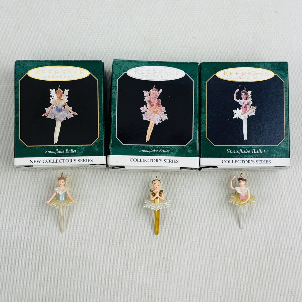 Hallmark Snowflake Ballet Miniature Ornament Set of 3 1997-1999‎ Ballerina